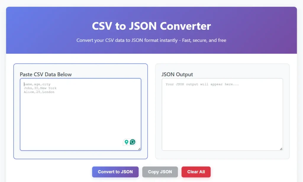 csv to json converter