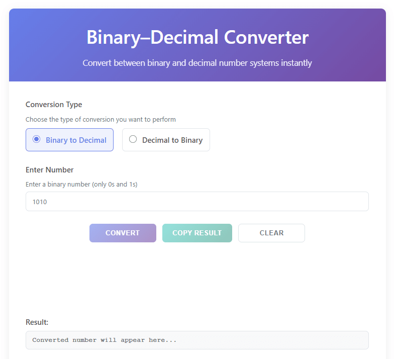 binary to decimal converter online